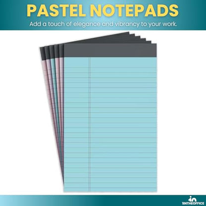 1InTheOffice Legal Pads 5x8, Writing Pads, Jr Legal Pads, Narrow Ruled, Pastel, 50 Sheets/Pad, 6 Pack