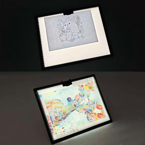 HIUKCOLED Rechargeable A3 Light Pad, Battery Powered Light Board with Foldable Stand, top Clip, 3 Colors/Stepless/6-level Brightness, Wireless LED Tracing Box for Diamond Painting,Drawing,Sketching - style: A3 Stand