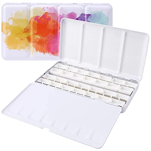 Empty Watercolor Palette, Empty Watercolor Tin with Fold Out Palette, Large Colorful Watercolor Tray Palette with 28 Empty Full Pans for Plein Air Painting and Sketching - color: Colorful, size: 28 Empty Full Pans