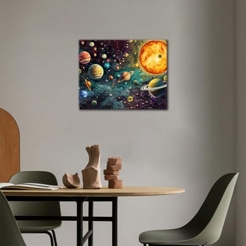 TUMOVO Paint by Numbers for Adults - Solar System Canvas Art & Glowing Planets Design, Adult Paint by Number Kits with Space Wall Decor, Color by Number Galaxy Craft Kit - 16"x20"(Framed) - color: Planets(Framed)