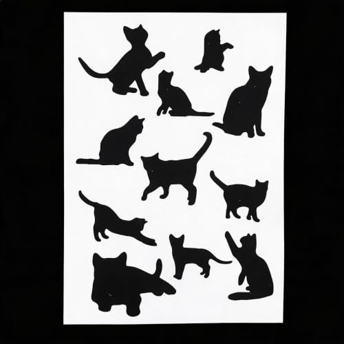 TIAMECH A4 Reusable Cat Silhouette Stencil for Painting | Cute Animal Layering Template, DIY Wall Art, Wood Furniture, Scrapbook & Crafts (8.3x11.7inch) - style: Cat Silhouette