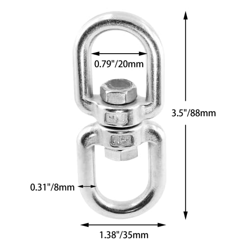 Bonsicoky Heavy Duty M8 304 Stainless Steel Swing Swivel | 360 Degree Rotational Device, For Web Tree Swing, Hammock Chair, Aerial Yoga, Climbing Rope, Hold Up to 1200LB - color: M8, size: 1 PCS