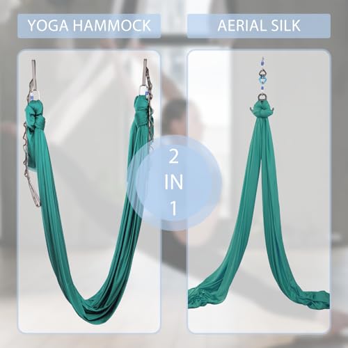 Aerial Silks Yoga Swing Set, Fitness Aerial Yoga Kit | Anti-Gravity Flight Aerial Yoga Hammock Kit; Low/Non Stretch Nylon Tricot Fabric; For Fitness & Dance; Hardware Included - color: Emerald Green