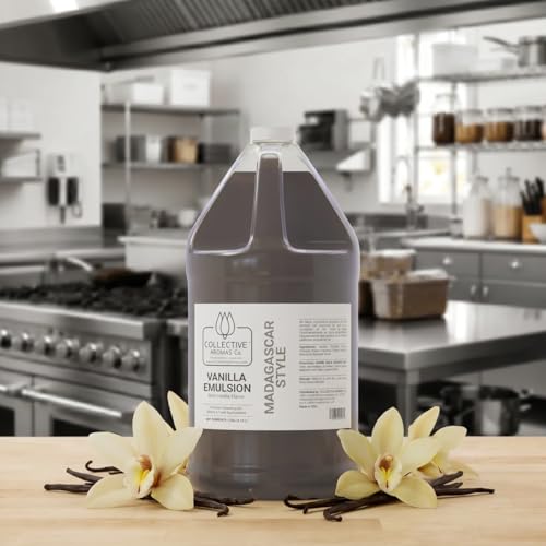Collective Aromas Co. Madagascar Style Vanilla Emulsion for Baking – Concentrated Vanilla Flavoring for Cake, Cookies, Frosting, Ice Cream & Desserts, Bakery Style Liquid Emulsion 1 Gallon (128 fl oz) - size: Madagascar Vanilla - 1 Gallon (128 fl oz)
