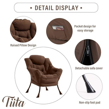 Tiita Lazy Chair for Adults, Comfy Reading Accent Chair, Brown Single - color: Peach Skin Brown-single