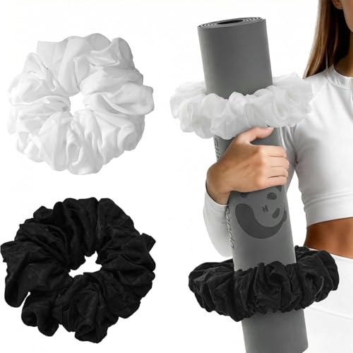 Slim Panda Yoga Mat Scrunchie,Style & Cute Mat Holder,Stretchable Velvet Fabric Fit All Standard Yoga Mats (mat not included) - color: Black&white 2pcs