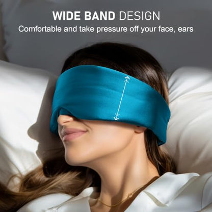 LitBear Silk Sleep Mask for Side Sleeper, Eye Mask Sleeping for Women Men - color: Peacock Blue