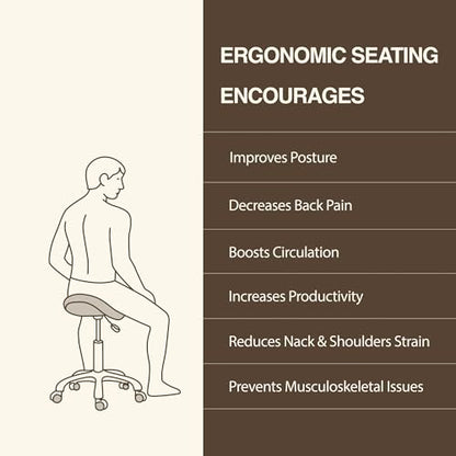 Ergonomic Rolling Stool, Adjustable Swivel Chair with Wheels, Vanilla - color: Vanilla, size: Standard without Backrest