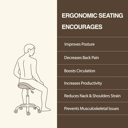 Ergonomic Saddle Stool, Adjustable Hydraulic Rolling Chair with Swivel Seat - color: Tan, size: Standard without Backrest