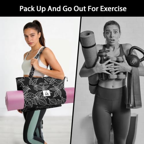 IwIeIaIrI Yoga Tote Mat Bag Carrier for Women with Mat Holder | Yoga Mat Bag Gym with Zipper Pocket, Polyester Material, Fits Workout Supplies. Great Yoga Accessory Gift - color: Black