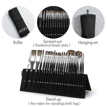 ARTIFY 25 Pieces Professional Paint Brush Set – Expert Series Synthetic Nylon Brushes for Acrylic, Oil, Watercolor, Gouache – No Shedding, Canvas Roll Case & Palette Knife, Artist Gifts Art Supplies - color: Black