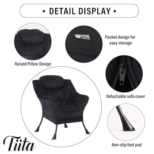 Tiita Lazy Chair, Black Modern Large Accent Armchair, Comfy Leisure Sofa Reading Chair for Bedroom, Living Room, Dorm Rooms, Garden and Courtyard, Black - color: Peach Skin Black-single