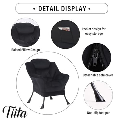 Tiita Lazy Chair, Black Modern Large Accent Armchair, Comfy Leisure Sofa Reading Chair for Bedroom, Living Room, Dorm Rooms, Garden and Courtyard, Black - color: Peach Skin Black-single