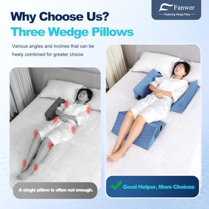 Fanwer Positioning Wedge Pillow for Side Sleeping (3 in 1),19.69",LightBlue - color: Light Blue, size: 19.69in