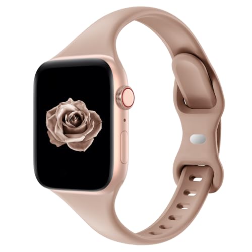 Thin Slim Band Compatible with Apple Watch 38mm 40mm 41mm 42mm 44mm 45mm 46mm 49mm, Replacement Silicone Sport Strap for iWatch Series 11/10/9/8/7/6/5/4/3/2/1 Ultra SE Women Men, Milk Tea - color: #Milk Tea, size: 38mm/40mm/41mm/42mm(series 11 10)