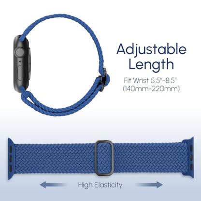 Braided Stretchy Nylon Band Compatible for Apple Watch Bands Women Men - color: Navy, size: 44mm/45mm/46mm/49mm