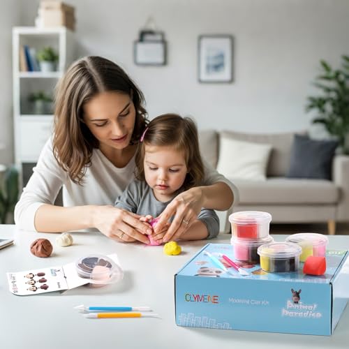 CLYMENE Air Dry Clay Kit for Kids, 12 Animals Modeling Clay with Accessory | Pre-portioned Clay, Includes Tools and Tutorials, Arts and Crafts Creative Toys, Boys and Girls, Ages 3+