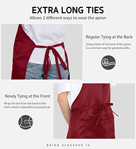 Syntus Apron for Men Women, Adjustable Cooking Kitchen Apron with 2 Pockets | Machine Washable, Firm Stitching, Stain Resistance, Long Tie Straps, 2 Pockets, Versatility, Unisex Use, Gift, BBQ - color: Basic Red Dark, style: 2 Polyester
