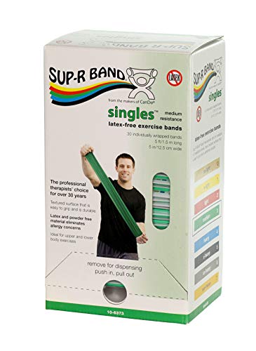 CanDo 10-6373 Sup-R Band, Latex-Free, 5' Singles, 30 Piece Dispenser, Green - color: Green: Medium, size: 5 ft Single (30 ct)