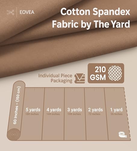 EOVEA - Cotton Spandex Fabric by The Yard - 4 Way Stretch Jersey Knit - Spandex & Cotton T-Shirt Fabric - Lightweight, Breathable - 60" Wide Roll| 10 oz(Dk Mocha, 1 Yard) - color: Dk Mocha, size: 1 Yard