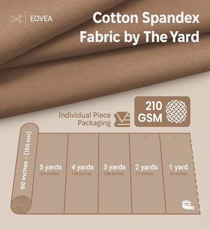 EOVEA - Cotton Spandex Fabric by The Yard - 4 Way Stretch Jersey Knit - Spandex & Cotton T-Shirt Fabric - Lightweight, Breathable - 60" Wide Roll| 10 oz(Dk Mocha, 1 Yard) - color: Dk Mocha, size: 1 Yard