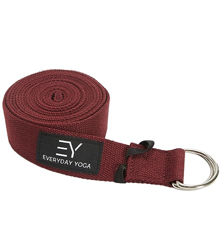 Everyday Yoga Strap with Metal D-Ring Athletic Stretching, 6ft/8ft/10ft - color: Merlot, size: 10 Foot