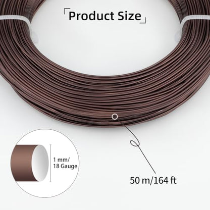 18 Gauge Aluminum Craft Wire, 164FT 1mm Bendable Metal Wire for Jewelry Making, Wreath Making, Beading(Coffee Brown) - color: Coffee Brown