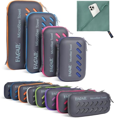 BAGAIL Camping Towel with EVA Case, Compact & Ultra Soft Microfiber Travel Towel - Super Absorbent & Lightweight Quick Dry Towels for Sports, Beach, Gym, Backpacking, Hiking and Yoga - color: Grayish Green, size: XXS - 12" x 24"