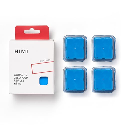 HIMI Gouache Paint Jelly Cup Refill, 4 Pack 30g, Single Color Paint for Artists & Hobby Painters, Unique Design In Jelly Cup Rich Pigment, Non Fading Art Supplies for Canvas and Paper Painting(BLUE) - color: BLUE