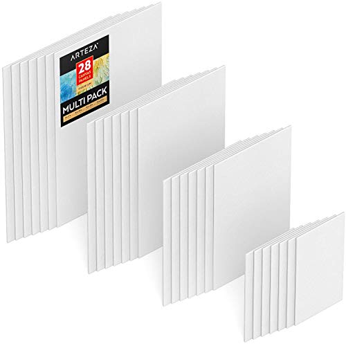 ARTEZA Premium Canvas Boards for Painting, 5 x 7, 8 x 10, 9 x 12, 11 x 14 Inches, Multipack of 28, White Canvas for Acrylic, Oil and Gouache Painting - size: 5 x 7, 8 x 10, 9 x 12, 11 x 14 Inches