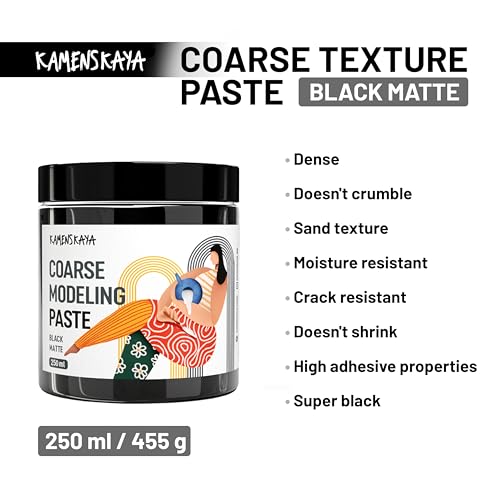 KAMENSKAYA Coarse Modeling Paste for Textured Art and Acrylic Painting (Texture Paste for Canvas) - Black Matte, 8.45 fl oz (250 ml) - color: Coarse – Black Matte, size: 8.45 Fl Oz (Pack of 1)
