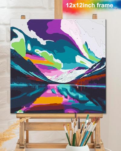 TOCARE Framed Paint by Numbers Kit for Adults Beginners,12x12inch Easy Aurora Paint by Number with Frame,Northern Lights Paint by Numbers Framed Canvas(Without Easel) - color: TC-F-226