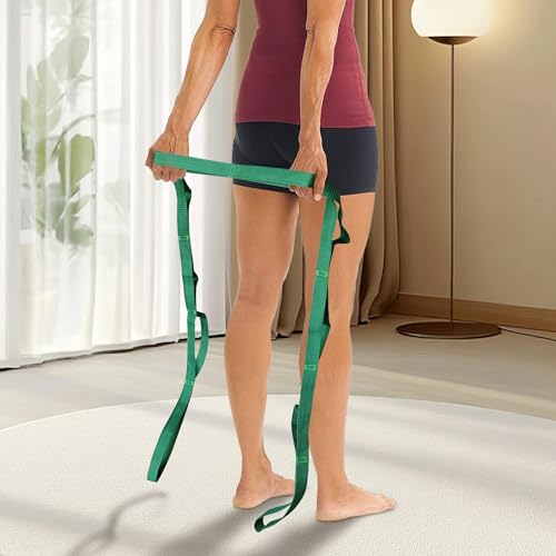 Stretching Strap Yoga Strap Physical Therapy for Home Workout, Exercise, Pilates and Gymnastics, 10 Loops Non-Elastic Stretch Bands with Aesthetic Packaging for Women Men - color: Green