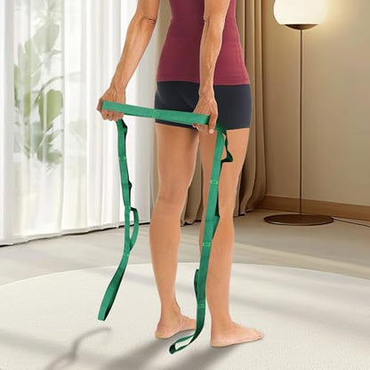 Stretching Strap Yoga Strap Physical Therapy for Home Workout, Exercise, Pilates and Gymnastics, 10 Loops Non-Elastic Stretch Bands with Aesthetic Packaging for Women Men - color: Green