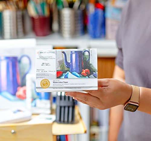 100% Cotton Watercolor Paper Block 140 lb - 4x6 in Cold Pressed 20 Sheets | Professional Grade Water Color Paper, Acid-Free Archival, Dual Texture Surfaces, Warp-Free Block Binding, Gouache & Wet-Media - size: 4"x6" Albert Card
