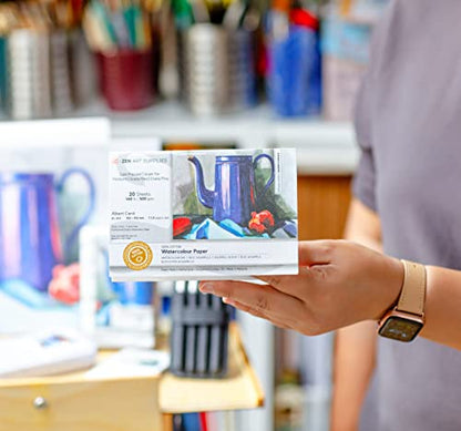 100% Cotton Watercolor Paper Block 140 lb - 4x6 in Cold Pressed 20 Sheets | Professional Grade Water Color Paper, Acid-Free Archival, Dual Texture Surfaces, Warp-Free Block Binding, Gouache & Wet-Media - size: 4"x6" Albert Card
