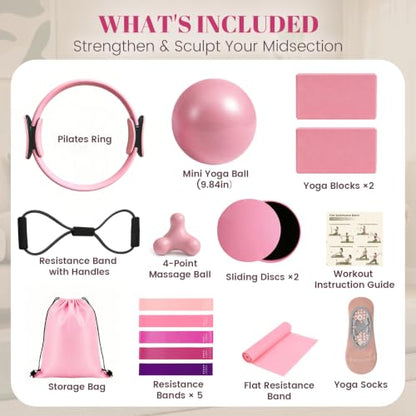 Pilates Kit for Women, At Home Equipment Set for Full Body Workout - color: Pink