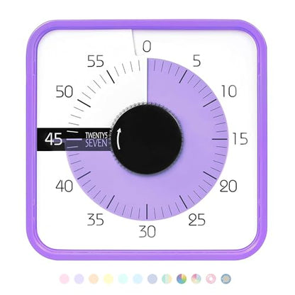 TWENTY5 SEVEN Countdown Timer 7.5 inch; 60 Minute 1 Hour Visual Timer – Classroom Teaching Tool Office Meeting, Mechanical Countdown Clock for Kids Exam Time Management Magnetic, Purple - color: Purple
