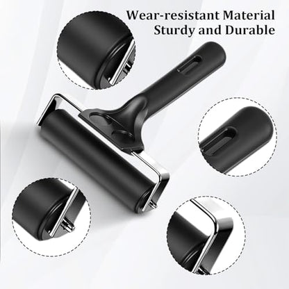 6 Pcs 4-Inch Rubber Brayer Roller for Printmaking, Crafting & Gluing – Heavy-Duty Stainless Steel Handle, Non-Slip Grip – Perfect for Ink, Stamping, Painting, Boat Flooring & Anti-Slip Tape (Black)