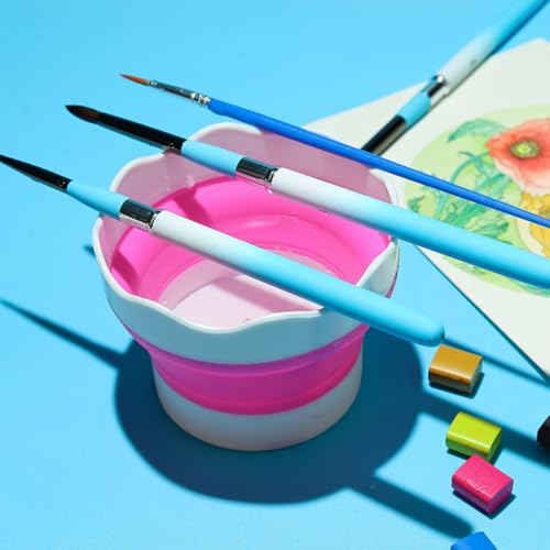 4 PCS Collapsible Paint Brush Washer Multifunctional Collapsible Bucket Foldable Water Cup Silicone Portable Painting Water Cup Mini Washing Buckets Brush Holder for Watercolor Oil Painting - color: Pink, Purple