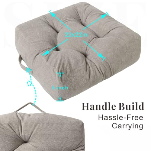 Floor Pillow for Adults, Large Sitting & Meditation Cushion - color: Light Gray, Square