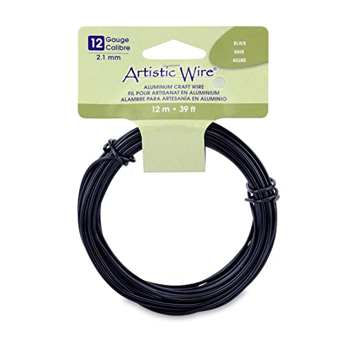 Artistic Wire Aluminum Craft Wire, 12 Gauge - Bendable, Floral, Armature, Sculpture, Jewelry Making, Round, Black, 39.3 ft - color: Black