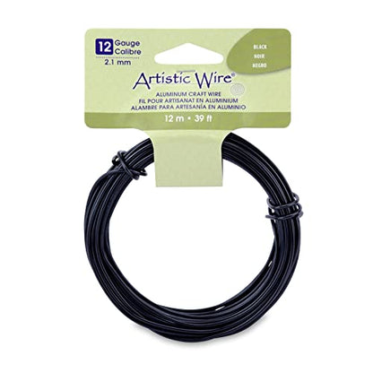 Artistic Wire Aluminum Craft Wire, 12 Gauge - Bendable, Floral, Armature, Sculpture, Jewelry Making, Round, Black, 39.3 ft - color: Black