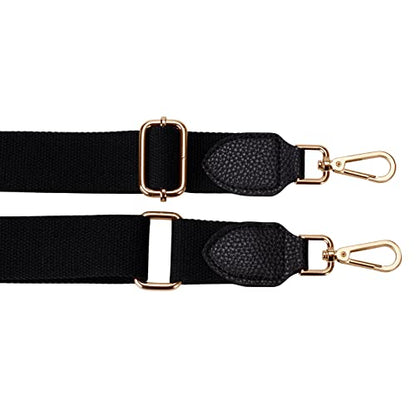 Allzedream Purse Straps Replacement Crossbody Bags Handbag Wide Canvas Leather Adjustable - color: Black, Gold Hardware