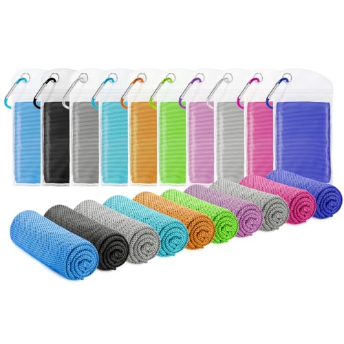 Amgico 10 Pack Cooling Towel(40"x12") for Neck and face, Ice Towel, Soft Breathable Towels, Cooling Rags for Yoga, Sport, Running, Workout, Gym, Camping, Fitness, Workout & More - color: Light Blue/Black/Dark Gray/Lake Blue/Orange/Green/Light Purple/Gray/