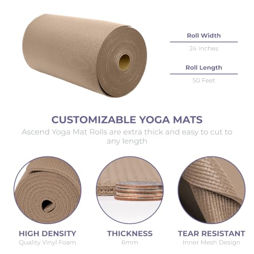 Ascend 6mm Thick Yoga Mat Roll, 50ft x 24in - color: Mocha
