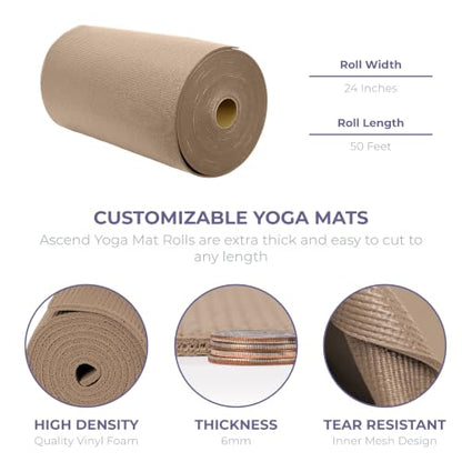 Ascend 6mm Thick Yoga Mat Roll, 50ft x 24in - color: Mocha