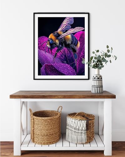 DDGEMART 5D Diamond Painting Kit for Adults, Full Drill Macro Bumblebee on Purple Flower Vibrant Insect Nature Art for Beginners, 12x16 inch - color: Bumblebee