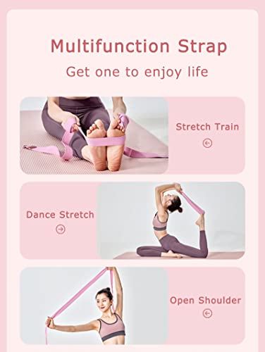 8ft 240g Super Thick Fitness Yoga Strap for Stretching, 3 Color Pure Cotton Durable Fitness Belt Bands Exercise Safe Adjustable D-Ring Buckle Gym Press Rope, Physical Therapy Tools - color: PINK