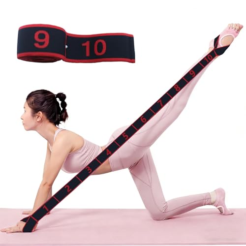 Yoga Strap 8 Loop, Adjustable Stretching Strap For Yoga Ballet Gymnastics, Multi Loop Yoga Belt - color: Black-red little person style